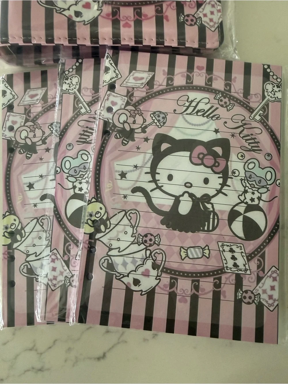 Kitty Pink Striped Binder